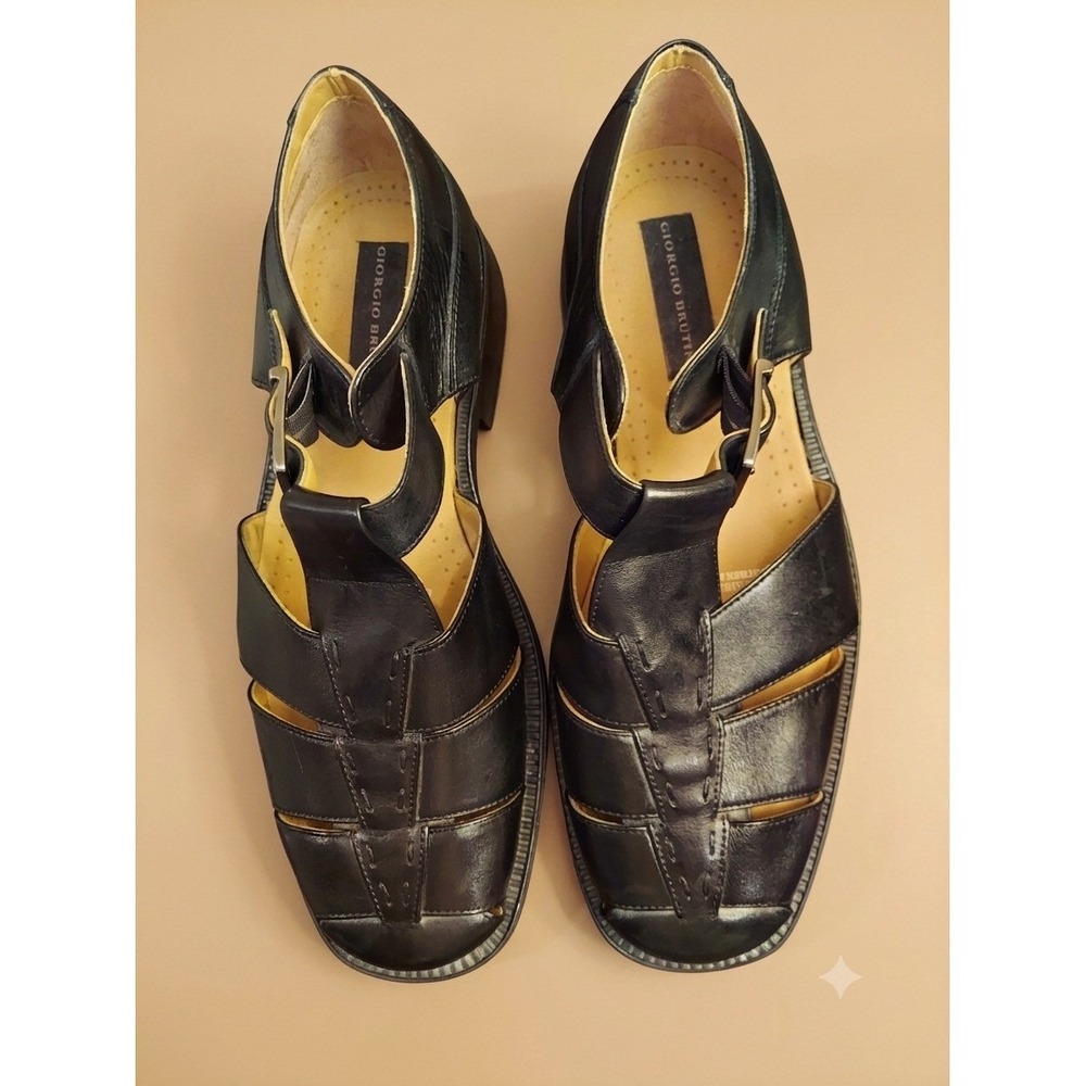 Giorgio Brutini Mens Black Leather Fisherman Sandals Square Toe Made in Brazil